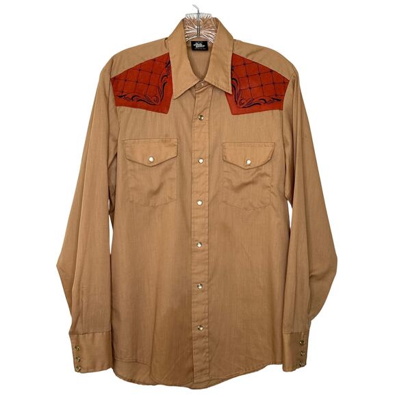 70's Easy Does It Western Pearl Snap Shirt Embroidered Yoke USA cowboycore M - Picture 2 of 14